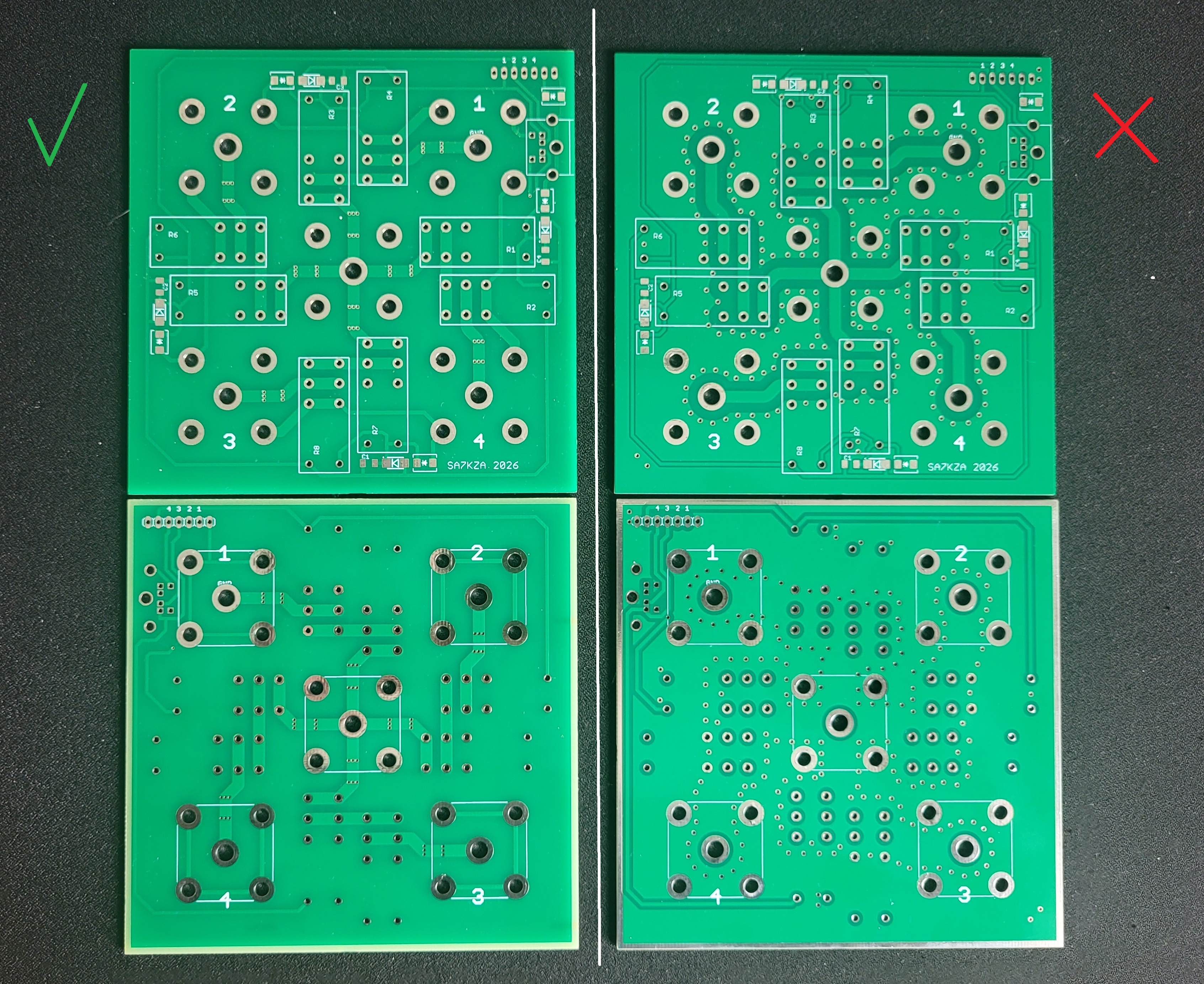 PCB comparison — RF trace with and without ground pour